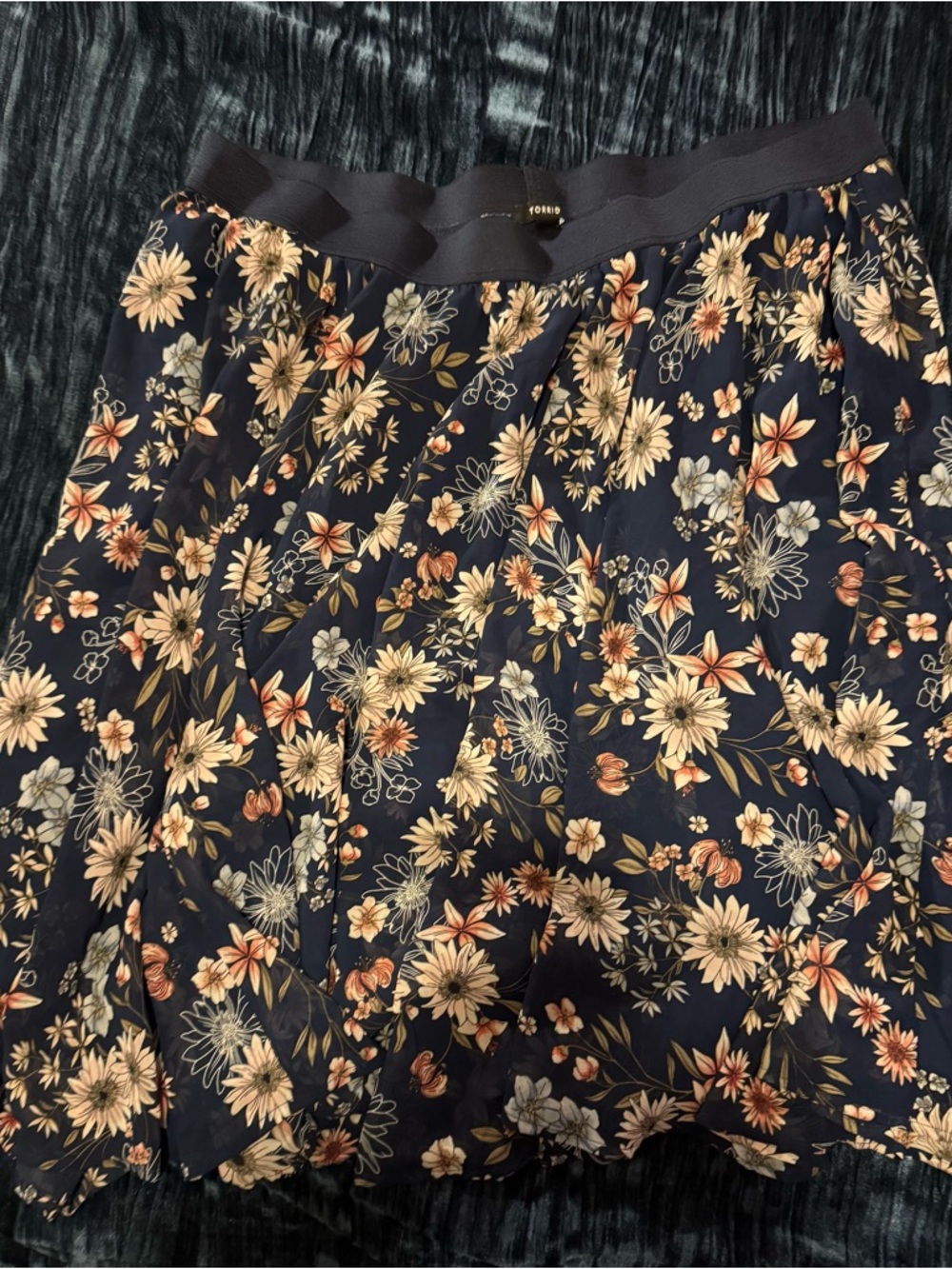 torrid Navy Floral Pleated Skirt with Cream & Peach Blooms